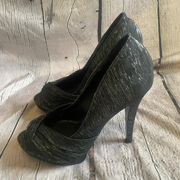 Women’s Aldo Disco Diva Black Silver Metallic Peep Toe Platform Heels‎ 40 Size 9 - Picture 6 of 14
